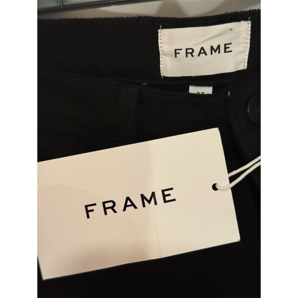 FRAME The Straight Baggy Jeans Womens Size 32 Black Wide-Leg Raw Hem - Picture 5 of 12